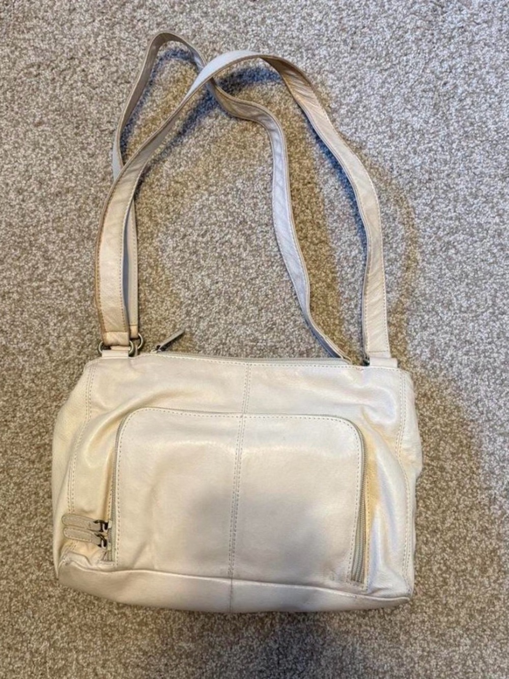 Cream Leather Shoulder Bag - Versatile Everyday Style